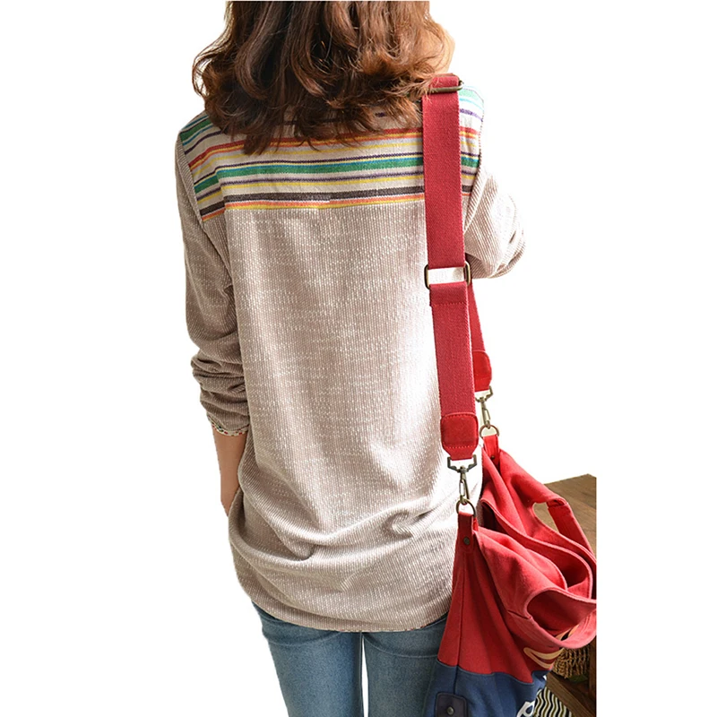 Осенние модные Аппликации Длинные футболки женские с круглым вырезом длинным