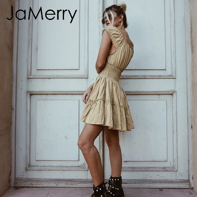 JaMerry Boho винтажное кружевное однотонное мини-платье для женщин хаки короткая