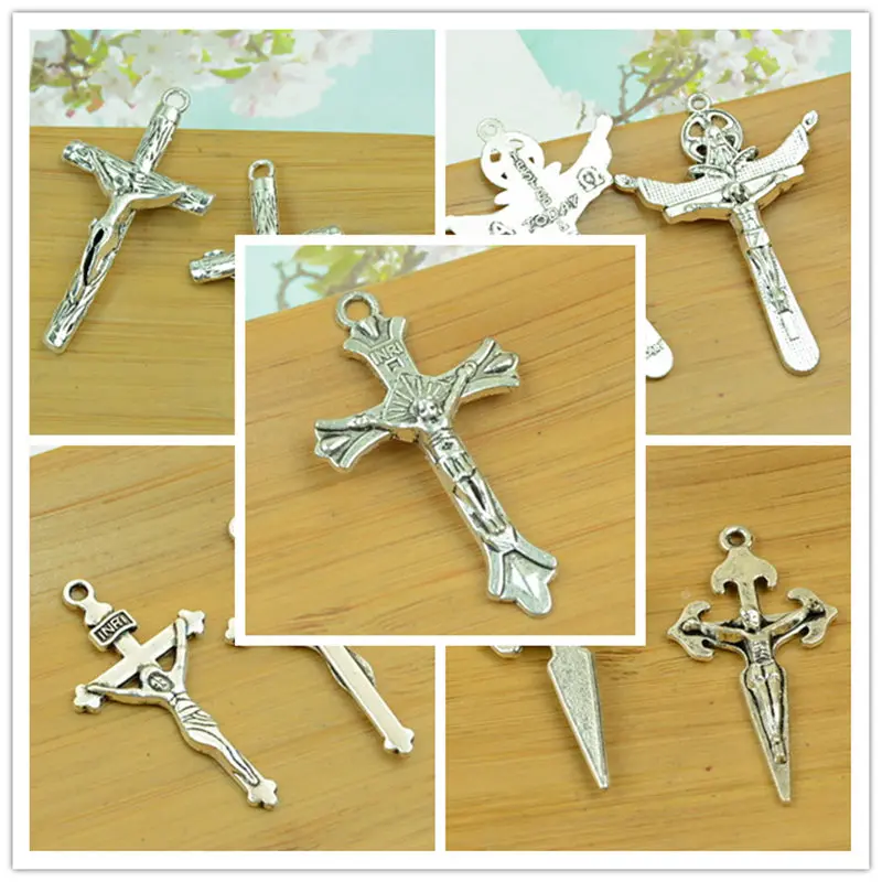 Подвеска в форме Креста/распятия/Божьего Креста, из сплава, для самостоятельной сборки, для ювелирных изделий на тему христианства, Рождества, религии, античная серебряная цепочка