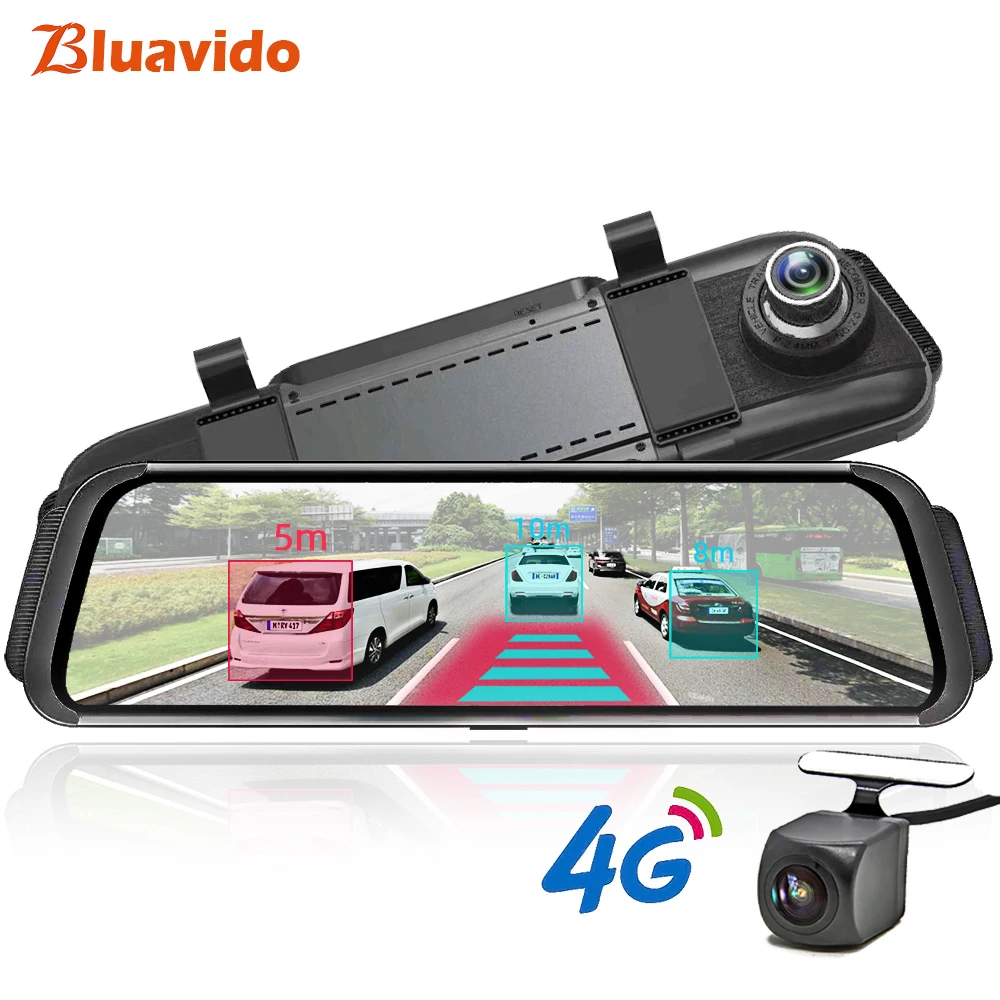 

Bluavido 4G ADAS Car DVR Camera GPS Android 10" Stream Media Rear View Mirror FHD 1080P WiFi Dash Cam Registrar Video Recorder