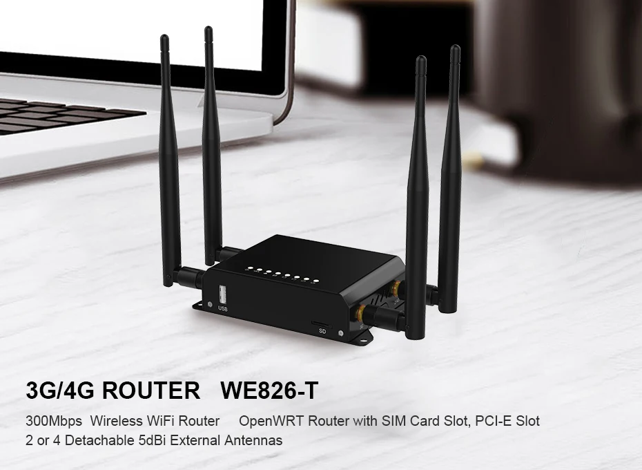 WE826-T2 3G 4G LTE модем 300 Мбит/с беспроводной маршрутизатор со слотом для sim-карты Wi-Fi Openwrt английская прошивка LTE маршрутизатор vpn-pptp L2TP