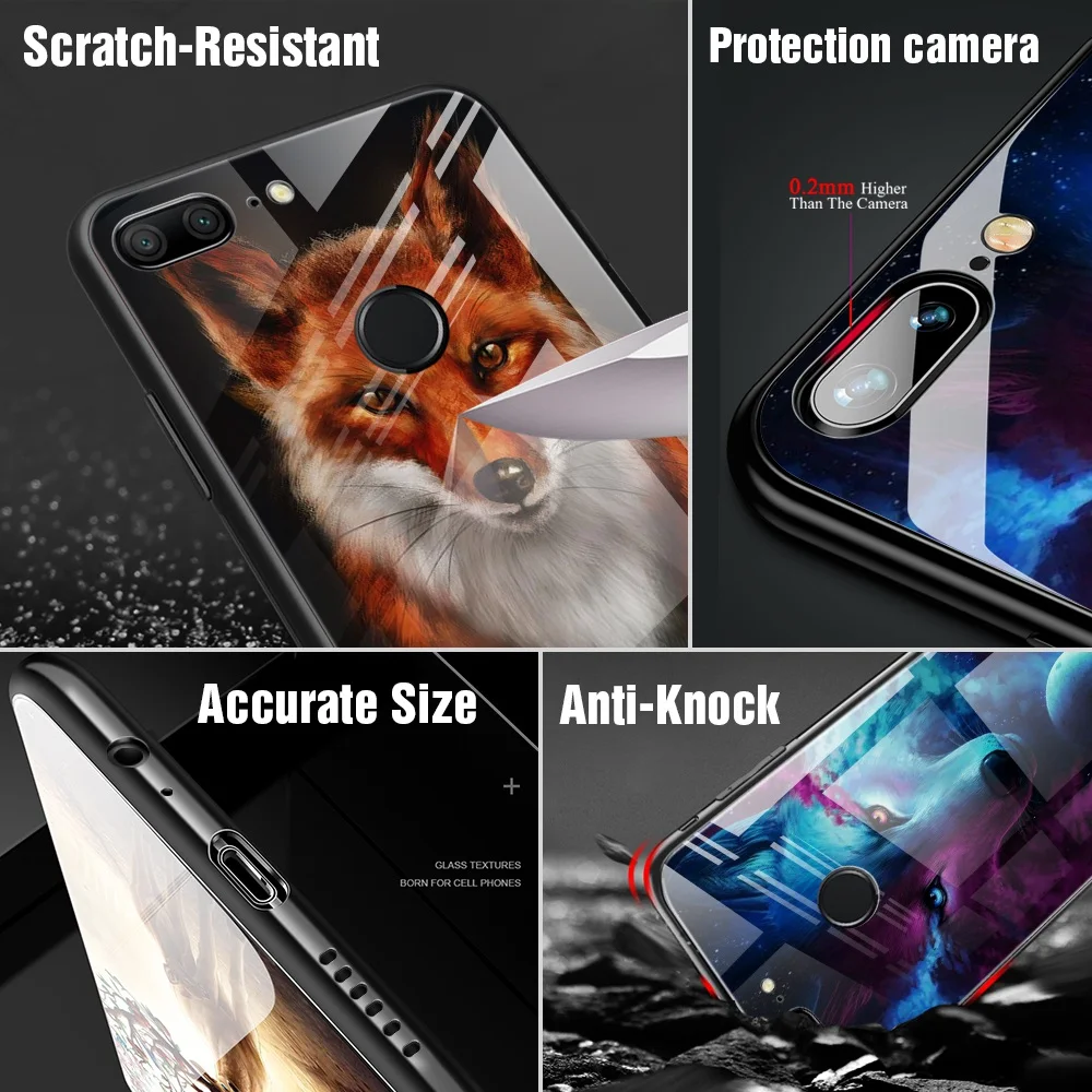 Роскошный чехол из закаленного стекла для Huawei Honor 9 Lite 10 с животным узором Mate P20 Pro P