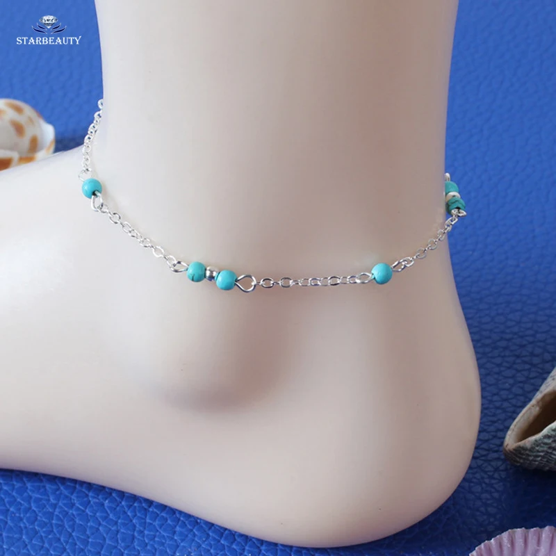 1 шт. богемные простые голубые каменная бусина ножные браслеты для женщин с