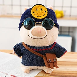 Yellow smile face pi 25 см модная плюшевая игрушка-копилка, трансформируемые свиньи, милые мягкие игрушки, кукла, уши кролика, очки, шапка, Детский Рождественский подарок - Цвет: Yellow smile face pi