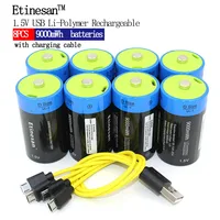 8pcs Etinesan 1.5V 9000mWh Li-polymer lithium ion D size Rechargeable Battery powerful USB Battery with USB chargeing cable