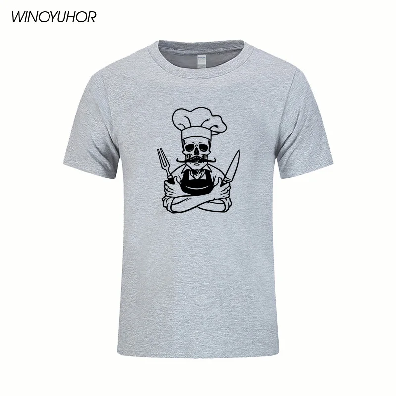 Мужская хлопковая футболка с коротким рукавом и принтом череп шеф повара|t shirts for