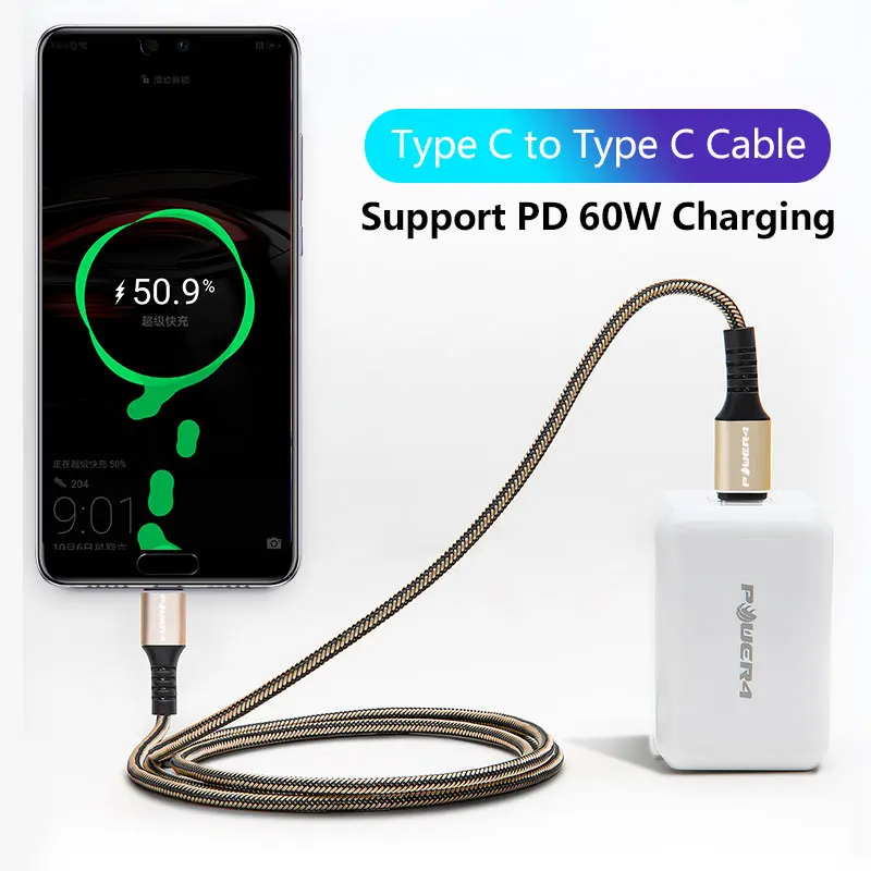 Оригинальный USB-кабель Power4 1 м 2 плетеный кабель USB Type-C для Macbook pro 3A PD быстрой