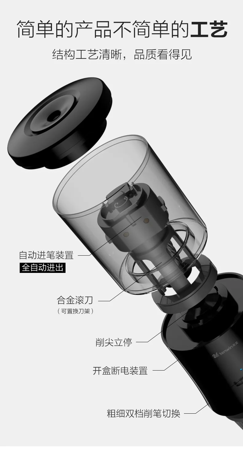 Tenwin перьевая Регулируемая электрическая точилка для карандашей Usb зарядка автоматическая электронная точилка для ручек Детские Канцелярские принадлежности товары для рукоделия