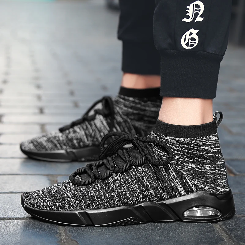 2019 New Arrival Men Fashion Sneakers Lace Up Casual Shoes Size 39-46 Popular Style Man Fly-Knitted 4 Colors Black White | Обувь