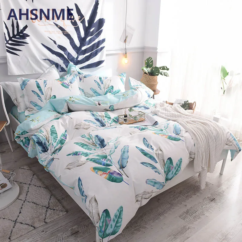 AHSNME, хлопок, постельное белье, роскошное постельное белье King, двойной размер, покрывало, банановый лист/пальмовый лист, пододеяльник, наволочка, Комплект постельного белья - Цвет: HC