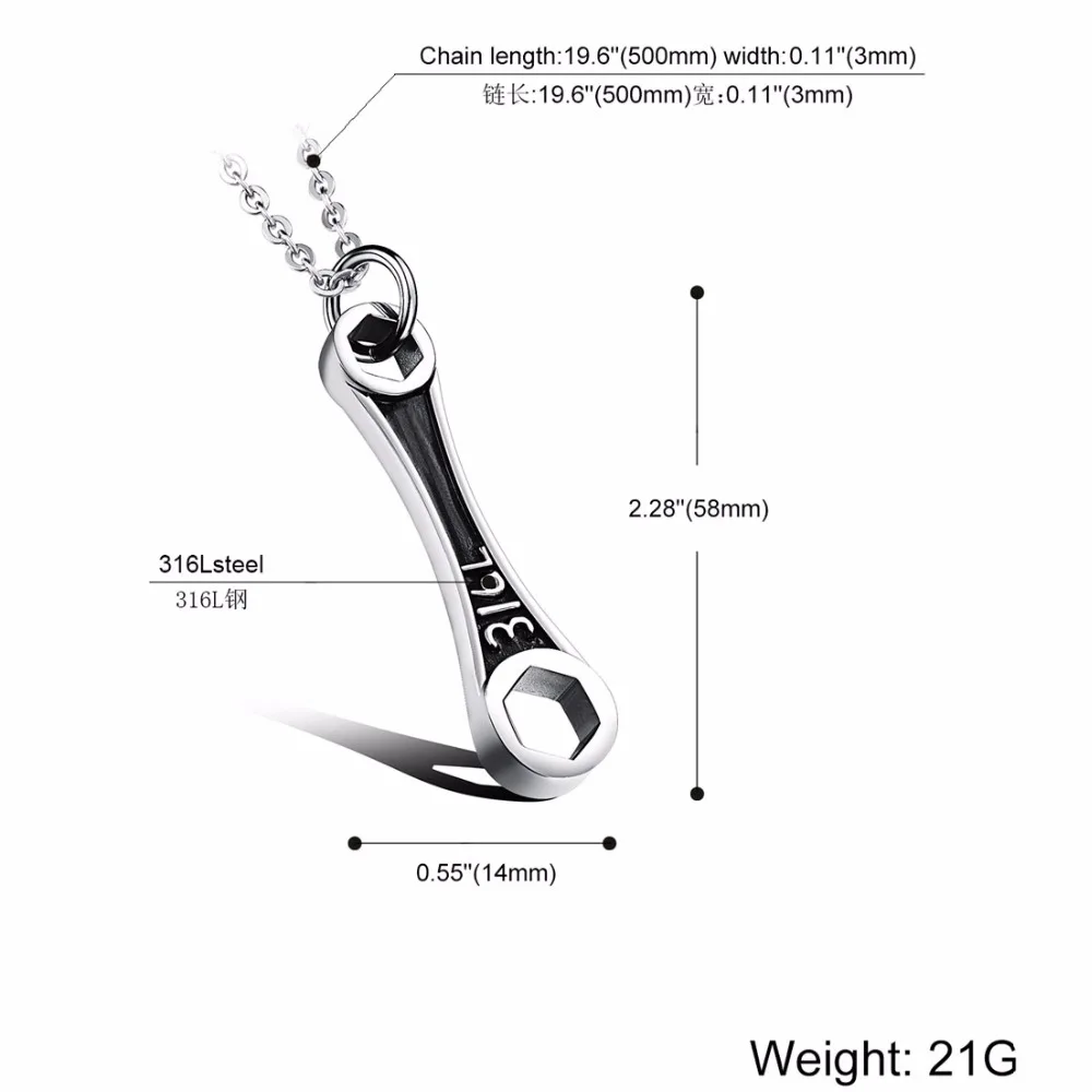 Punk Male Rock Pendant Necklace 316L Stainless Steel Mini Wrench Men Hip Hop Jewelry Gift | Украшения и аксессуары