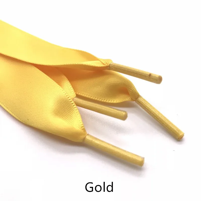 Gold 1 пара, 2 см, ширина, шелковые плоские шнурки, атласные шелковые ленты, кроссовки со шнурками, Спортивная белая женская обувь, кружева, длина 110 см, шнурки - Цвет: Gold