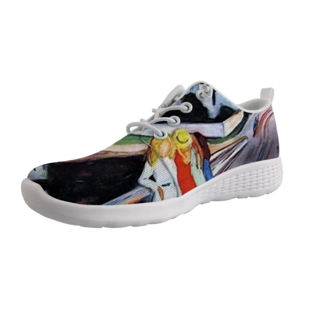 Мужские кроссовки с дырками на шнуровке Mew светло коричневые принтом художника