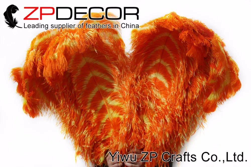 ZPDECOR 50 шт./лот 70-75 см(28-30 дюймов) премиум качество, большой гладкой оранжевый и желтый в полоску Цветной страусиных перьев Bulk