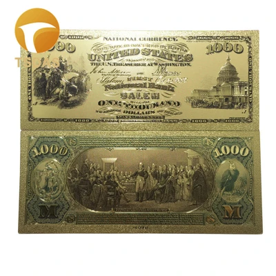 1875 year 1000 USD 10 шт./лот Золотая банкнота США 1 миллион долларов банкноты в 24K позолоченные цветные для коллекционного подарка - Цвет: 1875 year 1000 USD