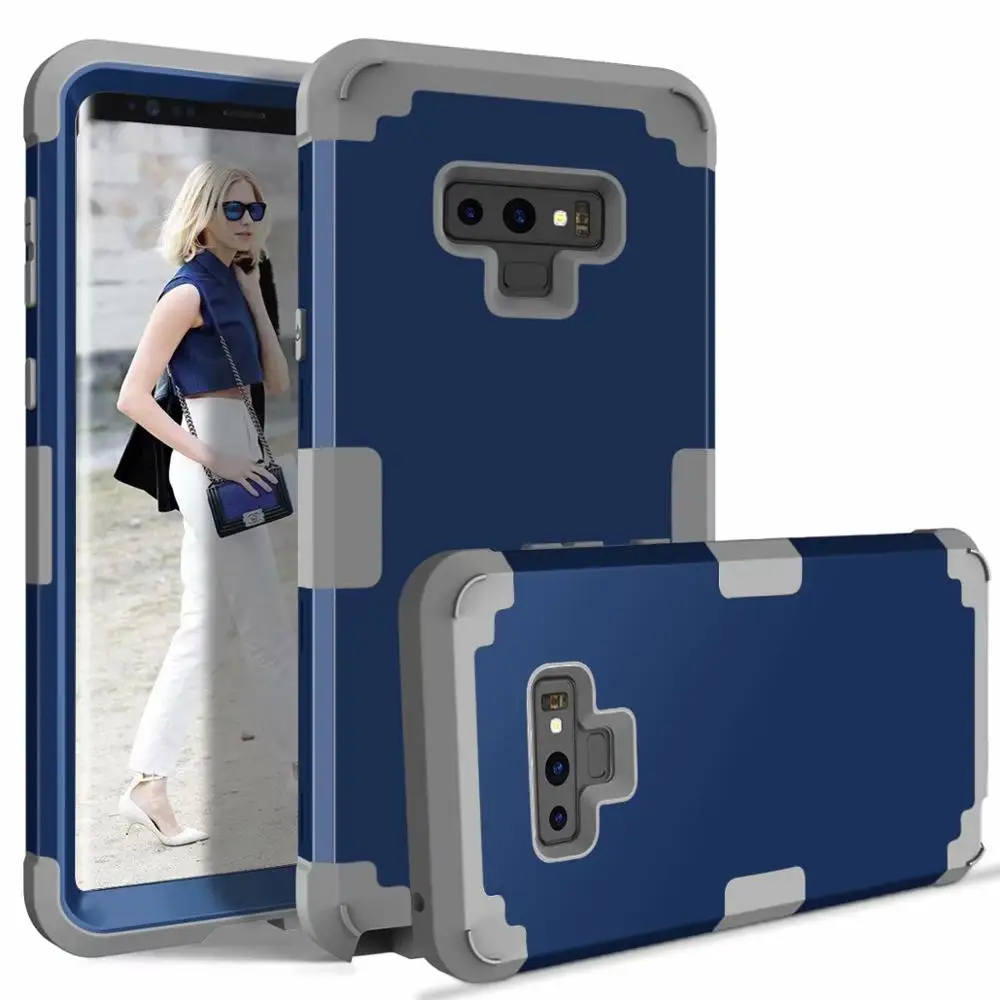 Navy Blue and Gray Противоударный чехол для телефона samsung Galaxy S9 S8 Plus Note 8 9 чехол PC+ TPU 3 слоя гибридный защитный чехол на 360 градусов - Цвет: Navy Blue and Gray