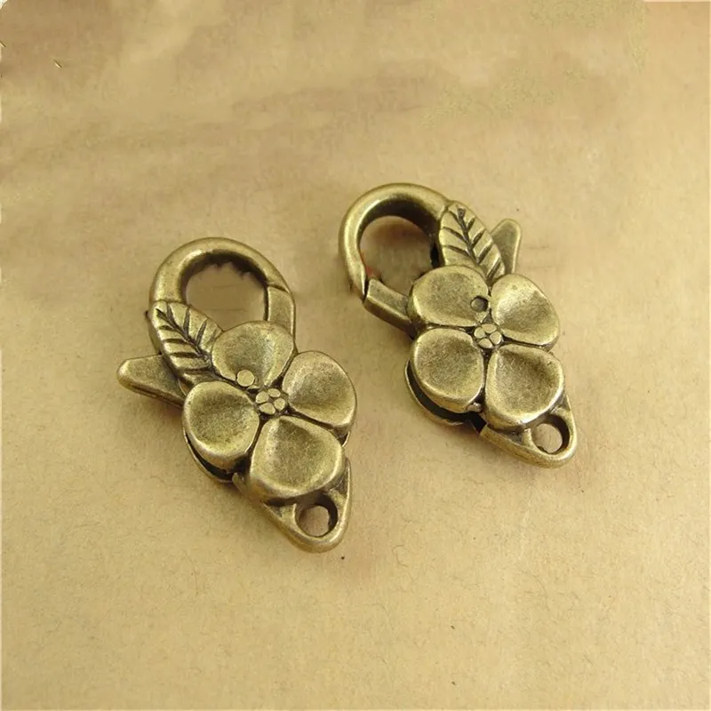 5шт 26x15мм Старинное серебро Бронзовое покрытие цветочная карабинная застежка для кольца-брелка ожерелья цепочки Ретро крючок Сделай сам.
