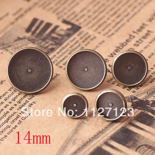 

Free shipping!!!200sets 14mm Bronze Stud Earring Blanks Base Tray Bezel Cameo Setting Post Bullet Stopper Back