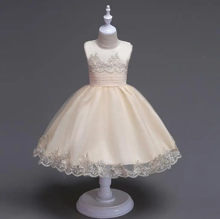 2018 Flower Girl Dress Baby Kids Girls Children's Tulle Ball Gown Embroidered Bow Lace Dresses for Weddings Party | Детская одежда