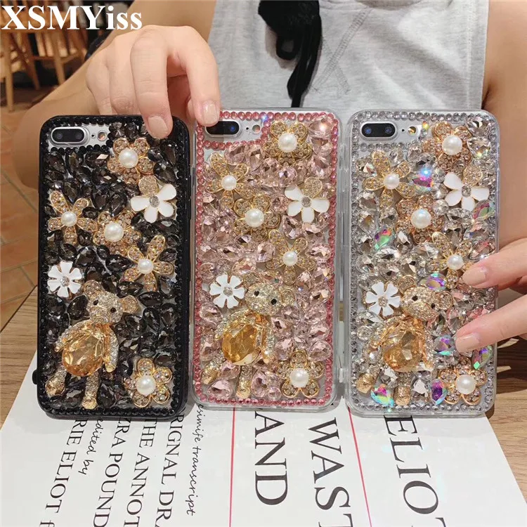 

Luxury Bling Lovely Bear Rhinestones Diamonds 3D Stones Soft Case Cover For Samsung S7 S8 S9 S10 S20 S21 PLUS Note 5 8 9 10 20