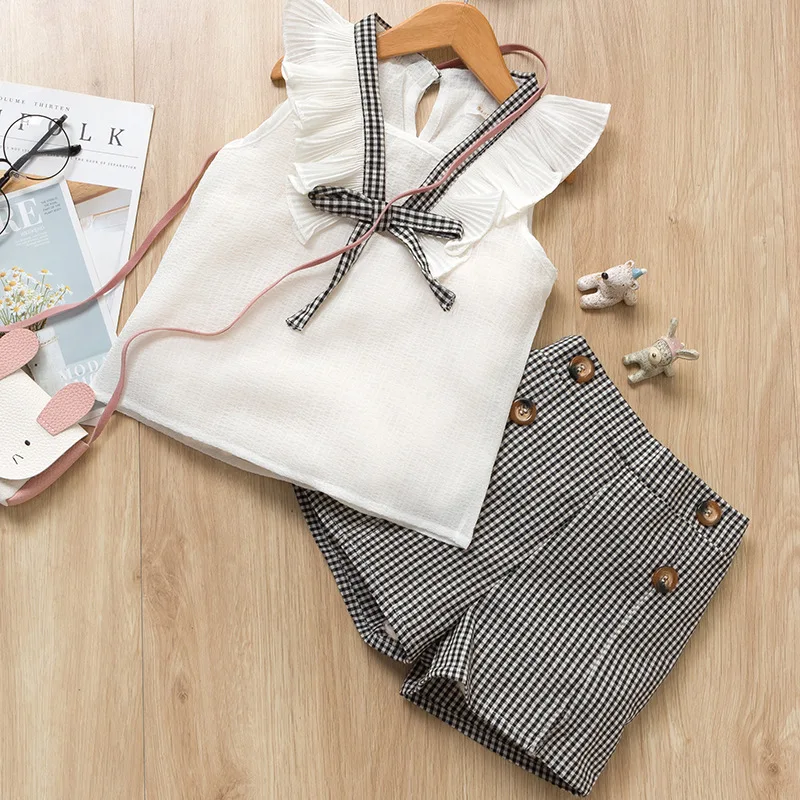 Модный детский комплект летней одежды для девочек топы без рукавов высокого