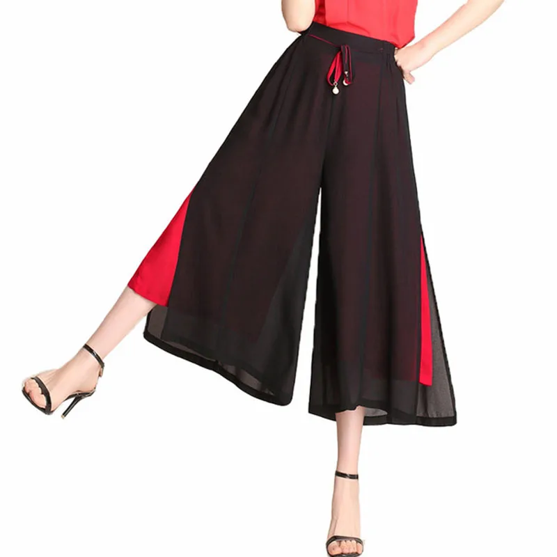 

Summer New Color-Colored Chiffon Wide-Leg Pants Temperament Elastic Waist Large Size Loose Pants Nine Pants Women Straight Pants