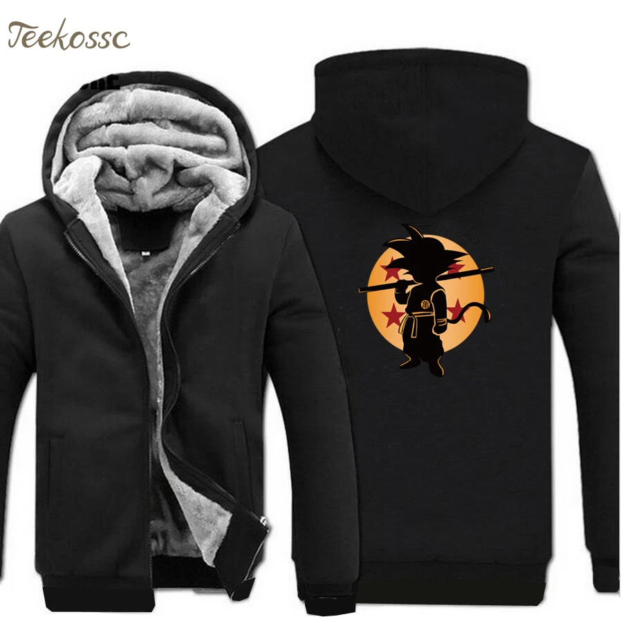 Anime Dragon Ball Hoodie Men Super Hooded Sweatshirt Black Grey Coat Winter Fleece Zipper Vintage Harajuku Jacket