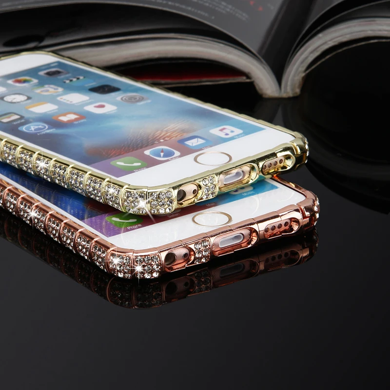 Для iPhone X XR XS Max роскошный кейс чехол-бампер с алмазами для iPhone 8 7 6 6 S Plus Чехлы блестящая металлическая рамка со стразами