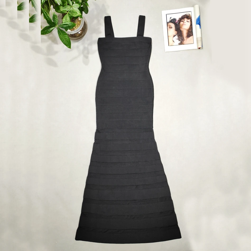 Бандажное летнее женское платье Русалка Bodycon Vestidos Черное макси вискозное Бандажное платье Новое поступление спагетти ремень вечернее платье