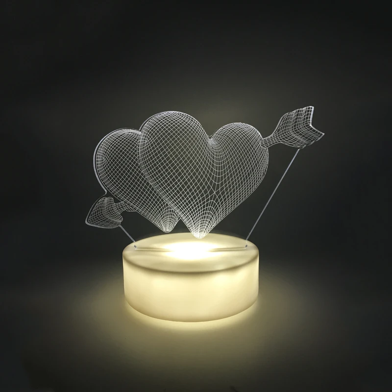 Двойное сердце СВЕТОДИОДНЫЕ 3D Night Light Акриловые Лампа белый/красочные Luminaria