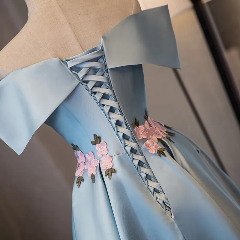 В наличии с открытыми плечами короткий рукав Vestido De Formatura атлас Бисер Цветы