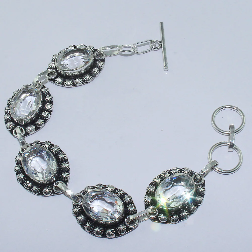 

White Topas Bracelet Silver Overlay over Copper , 20.4 cm, B1073