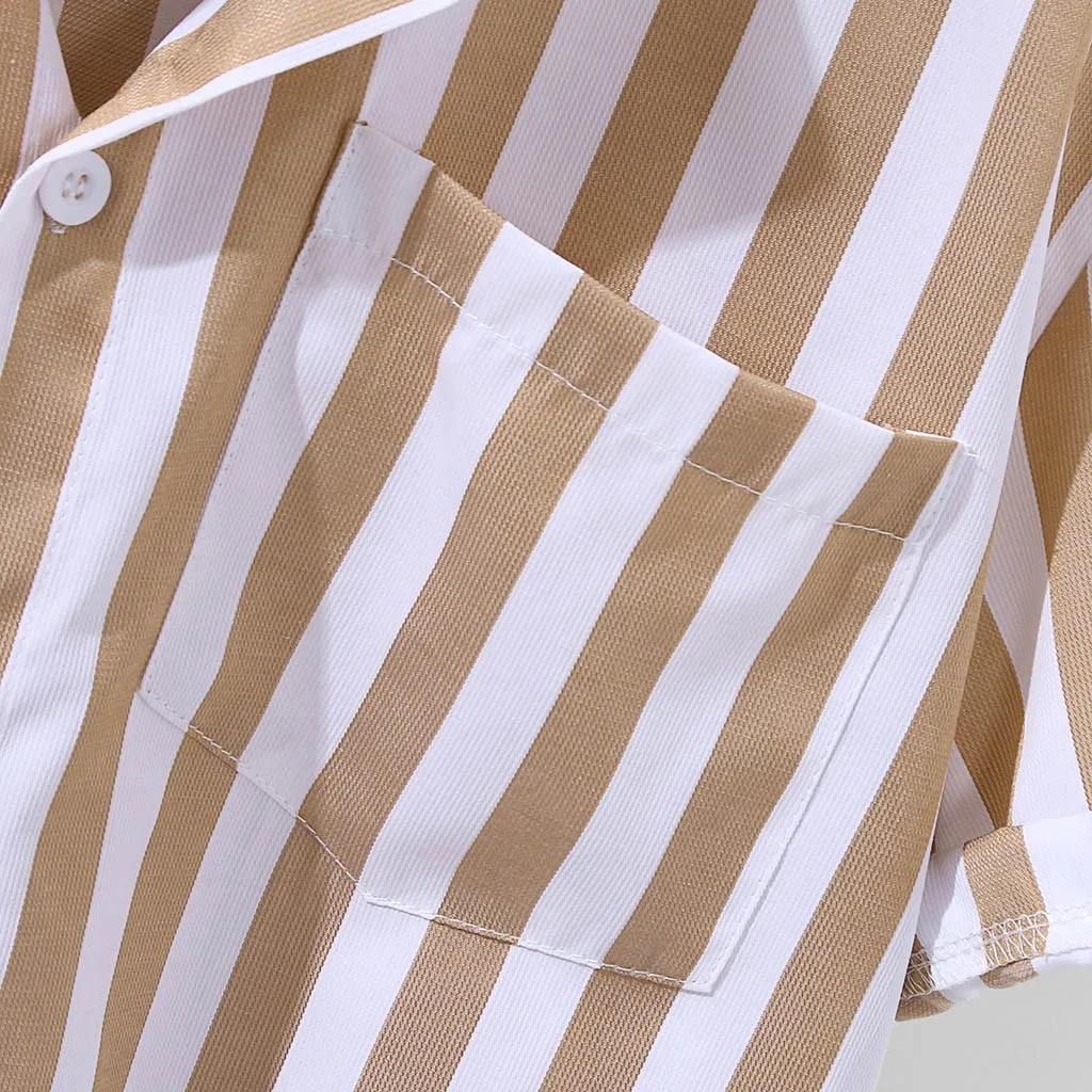 Летняя мужская рубашка chemise, свободные рубашки с короткими рукавами, полосатая Льняная блуза с принтом и карманами, Мужская гавайская рубашка, уличная рубашка camiseta