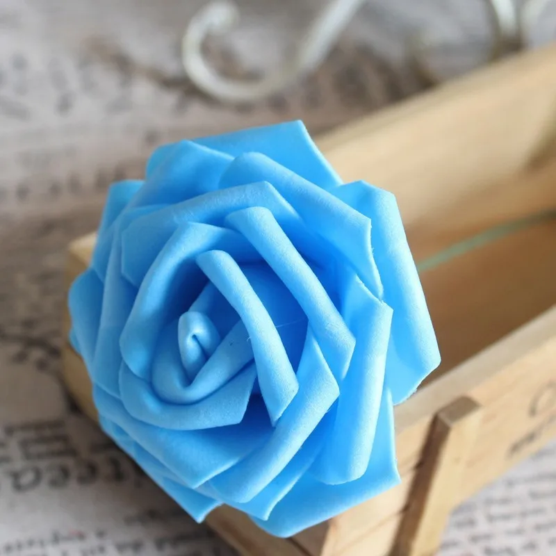 Blue 25 шт. новые красочные искусственные из ПЭ пена розовыми цветами невесты искусственный свадебный цветок букет для домашнего украшения «сделай сам» расходные материалы - Цвет: Blue