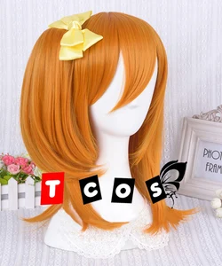 Люблю жить! Термостойкий парик для косплея LoveLive Kosaka Honoka Kousaka, короткий оранжевый светлый хвостик + заколка-бант