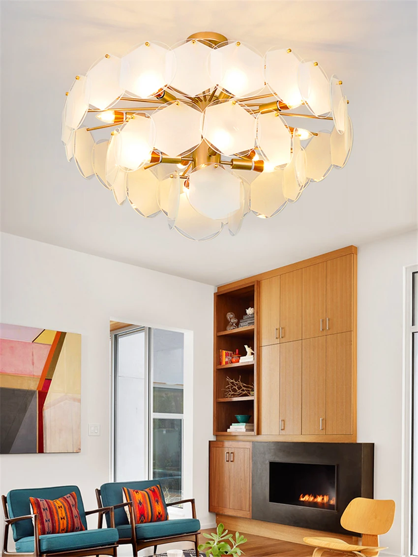 Скандинавский Лофт Роскошная гостиная деко стеклянный лист Lustre люстра Led