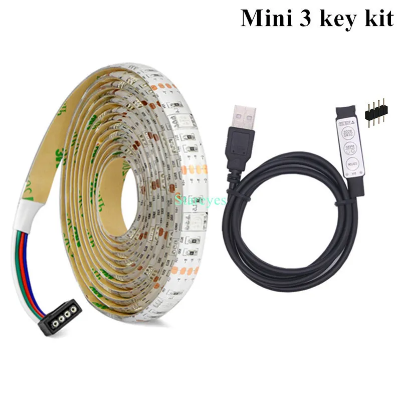 White PCB Mini 3 Key SMD 5050 DC5V USB RGB Светодиодная лента 30 светодиодный/м светильник Гибкая IP20 IP65 водонепроницаемая лента 1 м 2 м 3 м 4 м 5 м Пульт дистанционного управления для ТВ фона - Испускаемый цвет: White PCB Mini 3 Key