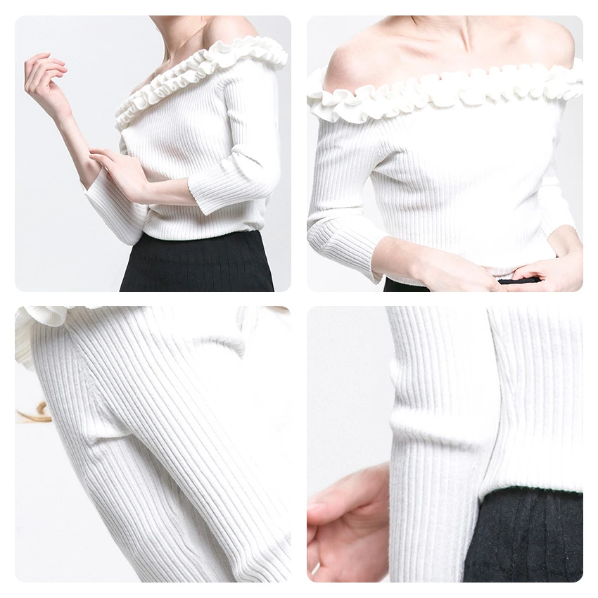 Glouphant Autumn Sexy Slash Neck Top Strapless Sweater Women Blouse Ruched Irregular Off Shoulder Women's Pullover Tops | Женская