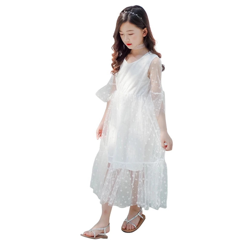 Белое Кружевное длинное платье для девочек-подростков от 6 до 16 лет платья с