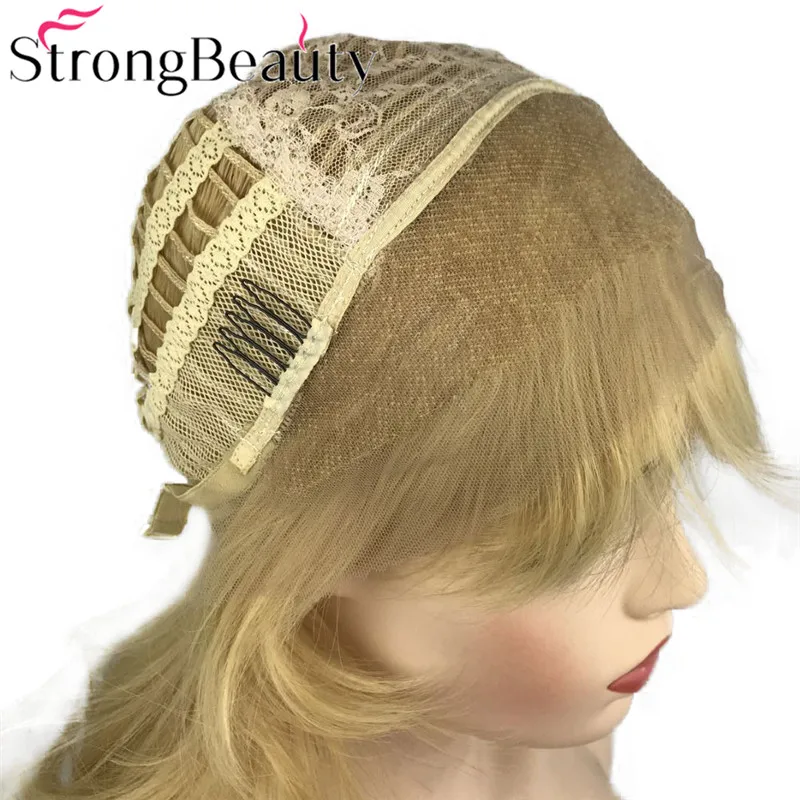 StrongBeauty парик фронта шнурка натуральный прямой синтетический средний длинный парик Желтый Золотой светловолосый парик для женщин