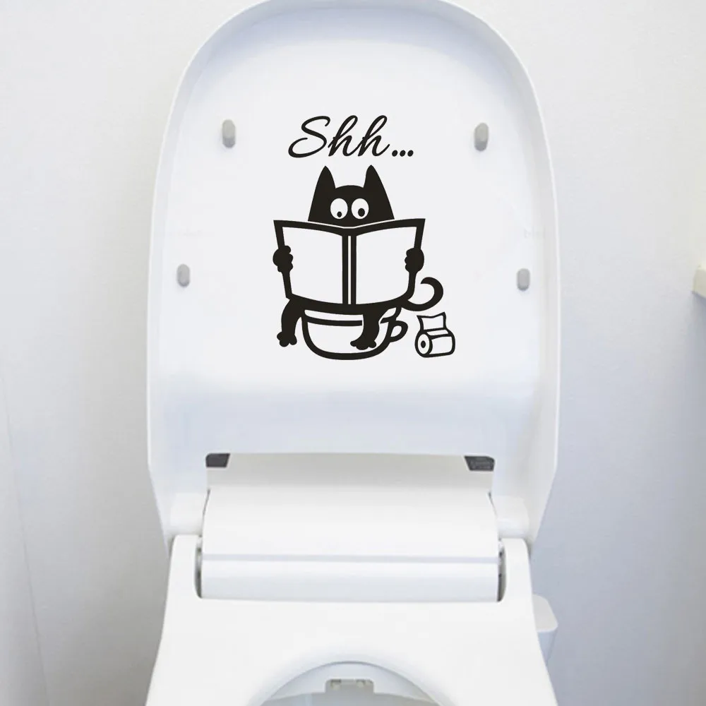 

Cute Cat Shh Pattern Toilet Wall Stickers Unique Accessories Removable Decal Vinyl Mural Creative Washing Room Decorations