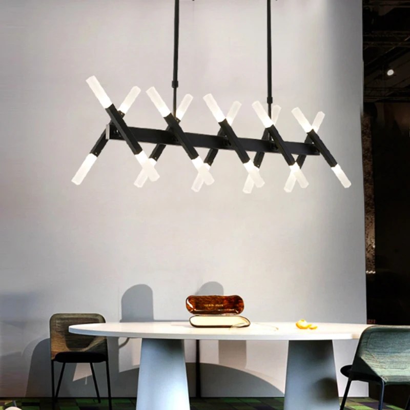 

Nordic simple black hardware acrylic chandelier personality free adjustment DIY for restaurant decoration LED 20 heads lighting