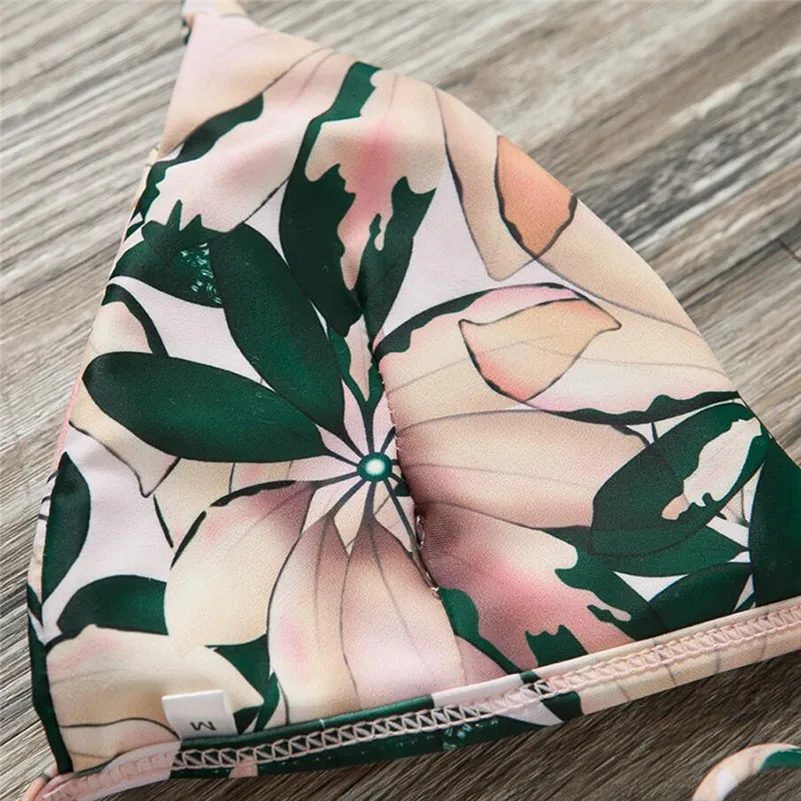 Женское бикини 2019 сексуальный купальник с принтом листьев лямкой на шее комплект