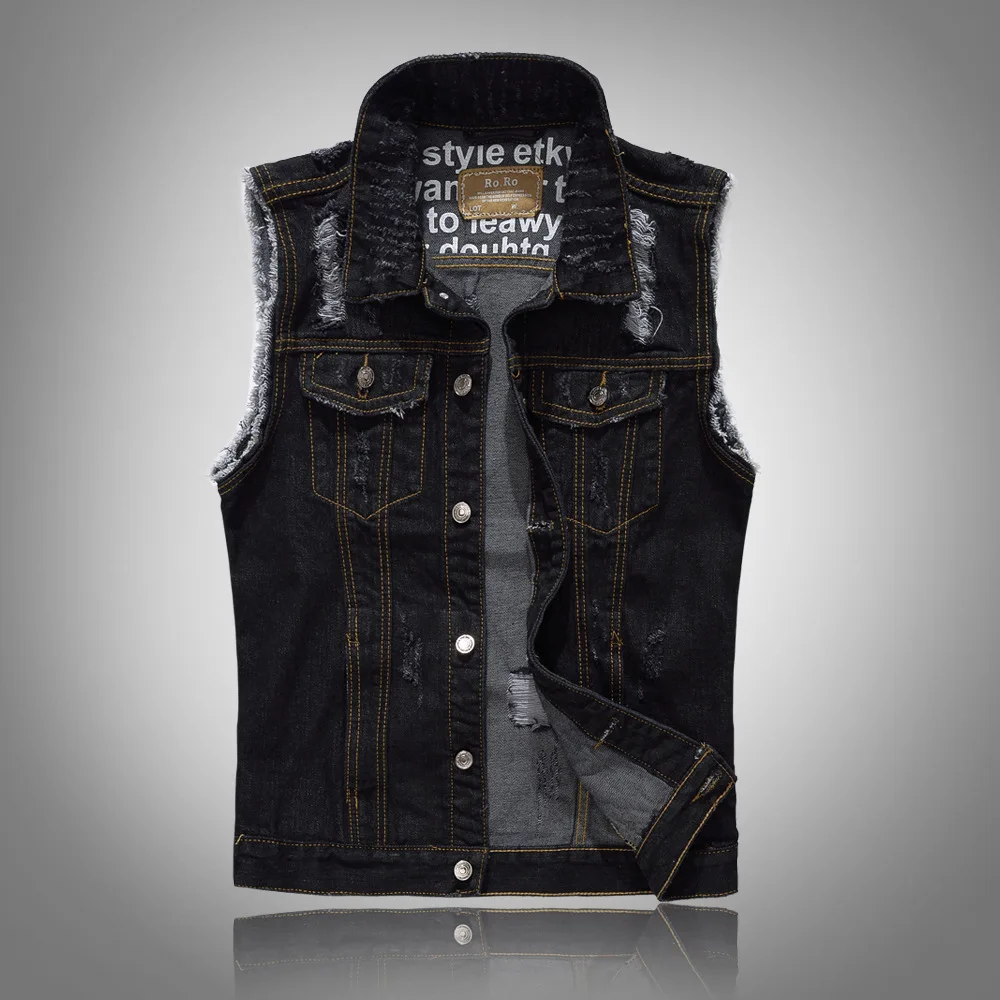 

Men's New Large Size Korean Version of The Black Denim Vest Men's Tide Brand Men's Youth Sleeveless Vest Men's Denim Collar Vest
