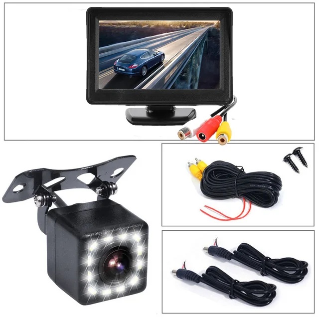 monitor with 12 led 2 in1 TFT 4,3 дюймов авто жидкокристаллический дисплей на тонкопленочных транзисторах на подголовник для парковочной системы+ светодиодный Ночное ВИДЕНИЕ CCD резервная камера заднего вида Камера с автомобильные мониторы - Цвет: monitor with 12 led