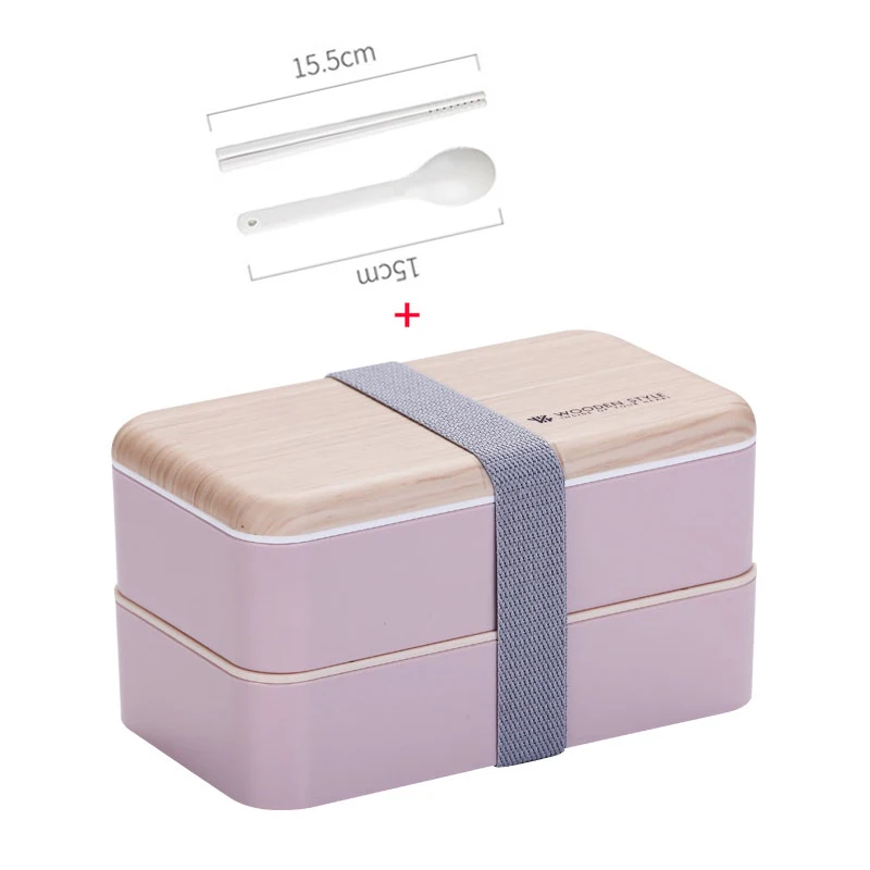 Pink 2 Слои микроволновая печь Коробки для обедов имитация дерева бенто ланч бокс детский пищевой контейнер для хранения Портативный Школьный набор для пикника с сумки для ланча 1200 мл - Цвет: Pink