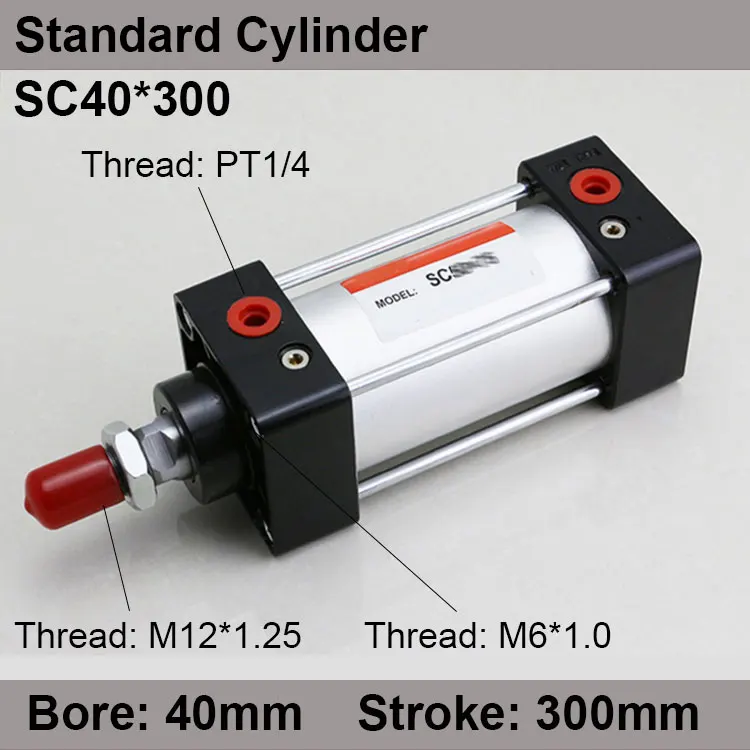 

SC40*300 SC Series Standard Air Cylinders Valve 40mm Bore 300mm Stroke SC40-300 Single Rod Double Acting Pneumatic Cylinder