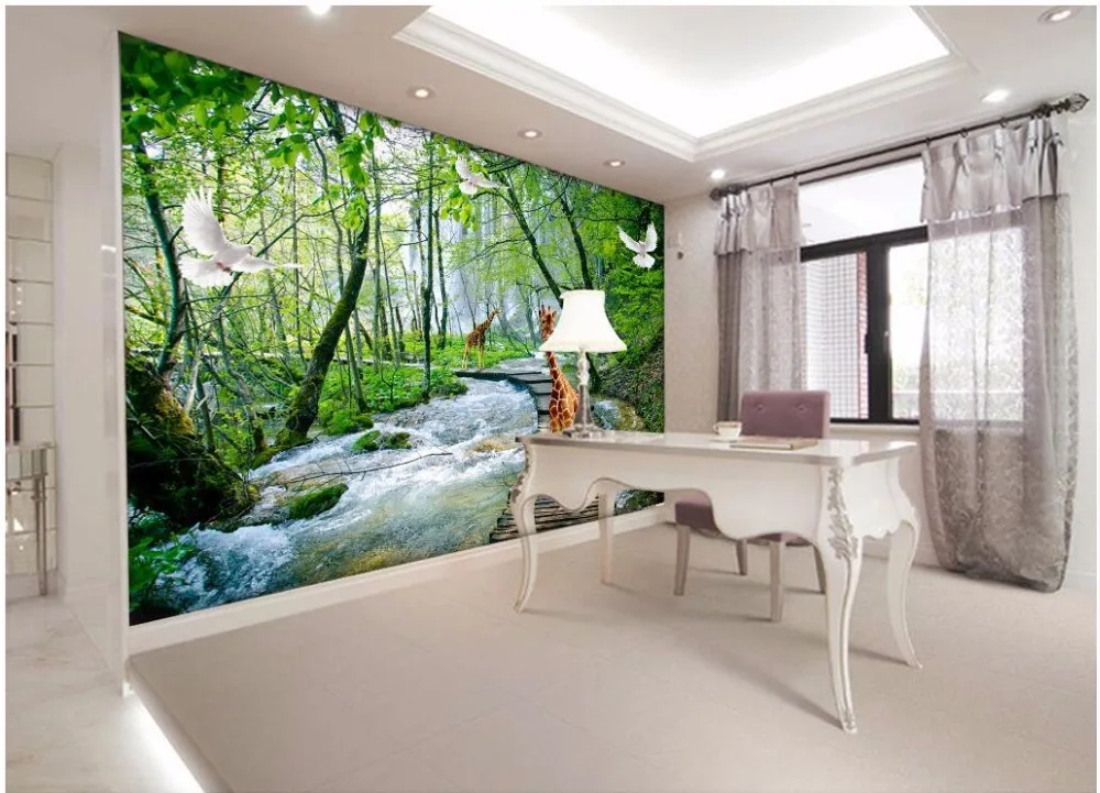 

3d wall murals wallpaper for walls 3 d photo wallpaper Small bridge water forest Giraffe tv background wall living room