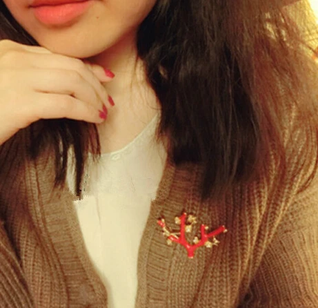 2015 Christmas Promotion Red Enamel Tree leaves flower Brooch Festival Accessory jewelry For women girls vintage brooch | Украшения и