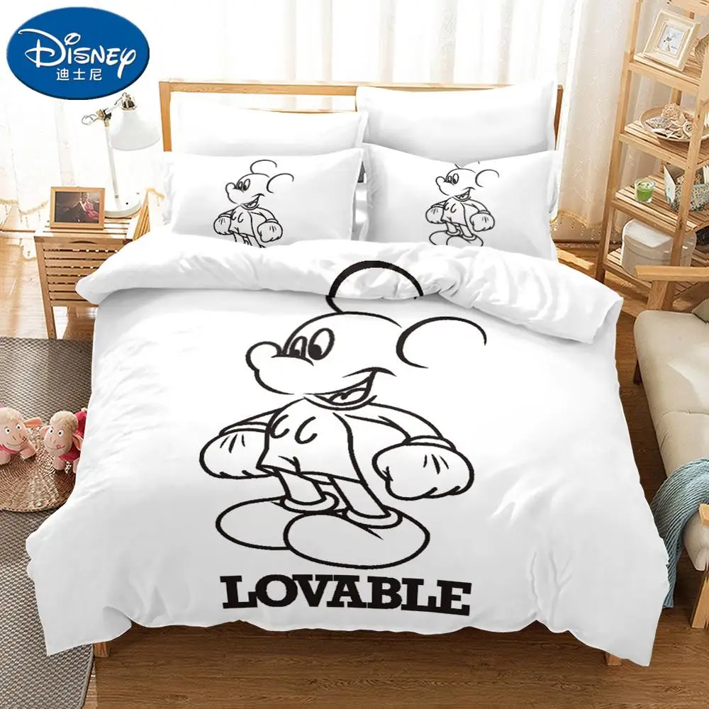 

Disney Mickey Black White Bedding Sets Single Queen Size Cartoon Duvet Cover Quilt Cover Pillowcase Bed Children Boy Gifts